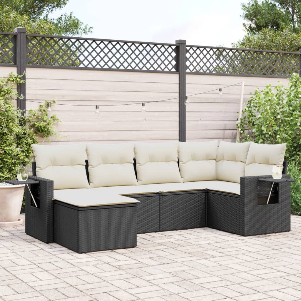 Set Divano da Giardino 6 pz con Cuscini Nero in Polyrattan - homemem39