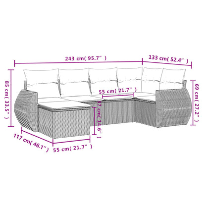 Set Divano da Giardino 6 pz con Cuscini Nero in Polyrattan - homemem39