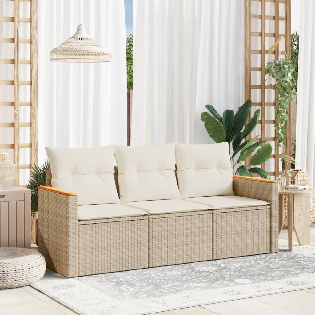 Set Divano da Giardino 3 pz con Cuscini Beige in Polyrattan - homemem39