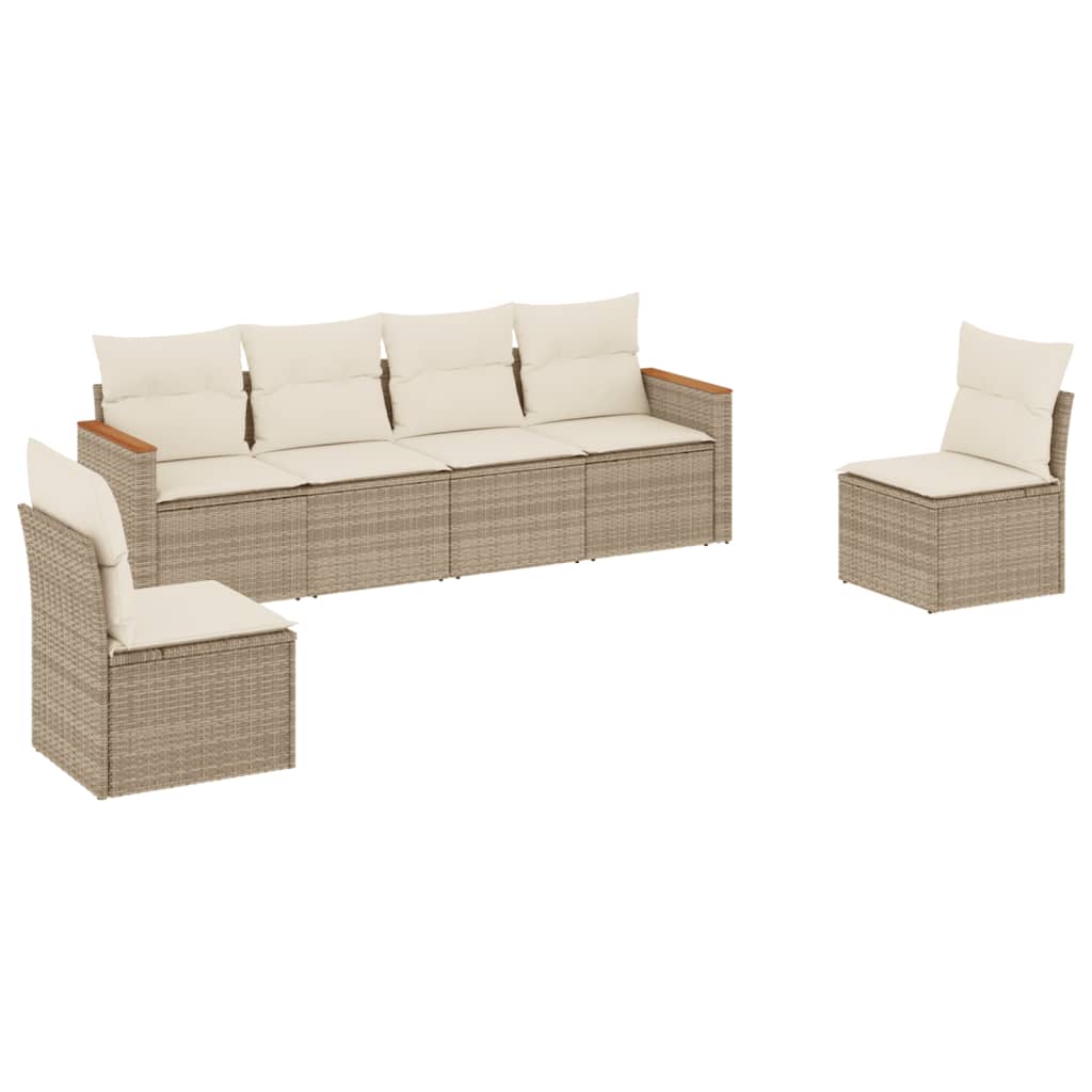 Set Divano da Giardino 6 pz con Cuscini Beige in Polyrattan - homemem39