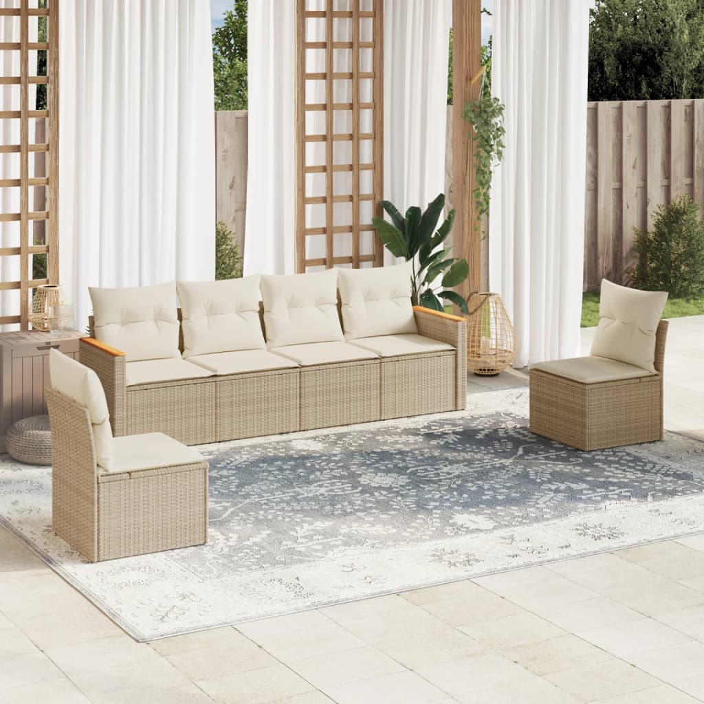 Set Divano da Giardino 6 pz con Cuscini Beige in Polyrattan - homemem39