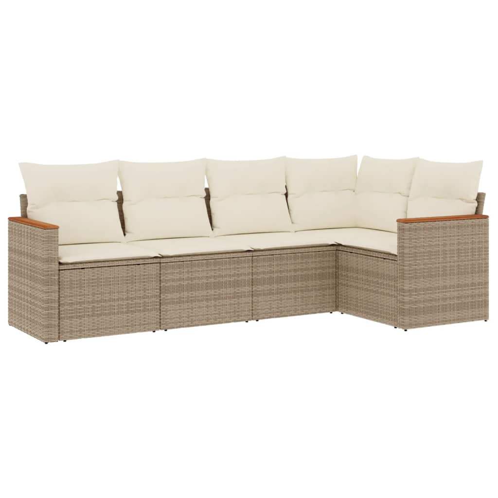 Set Divano da Giardino 5 pz con Cuscini Beige in Polyrattan - homemem39