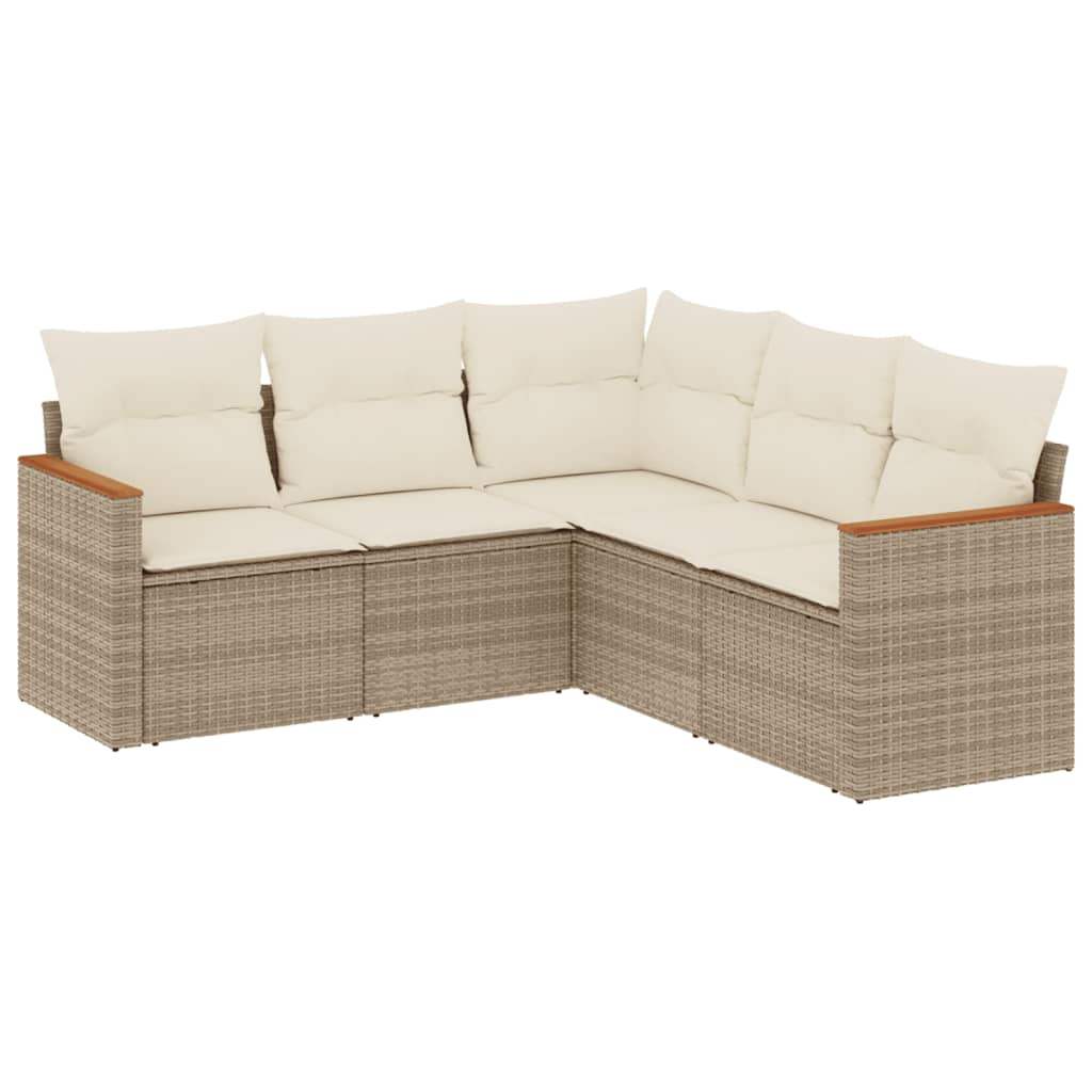 Set Divano da Giardino 5 pz con Cuscini Beige in Polyrattan - homemem39
