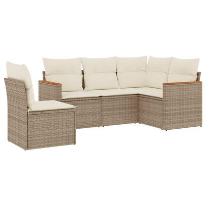 Set Divano da Giardino 5 pz con Cuscini Beige in Polyrattan - homemem39