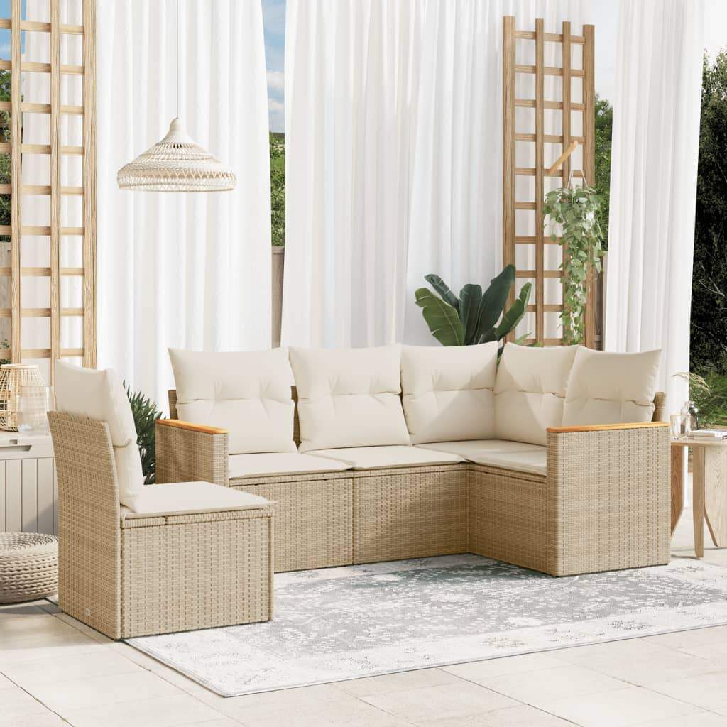 Set Divano da Giardino 5 pz con Cuscini Beige in Polyrattan - homemem39