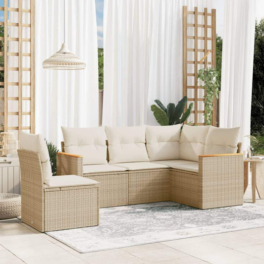 Set Divano da Giardino 5 pz con Cuscini Beige in Polyrattan - homemem39