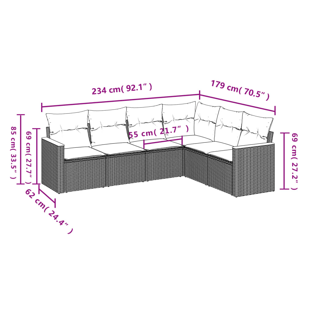 Set Divano da Giardino 6 pz con Cuscini Beige in Polyrattan - homemem39