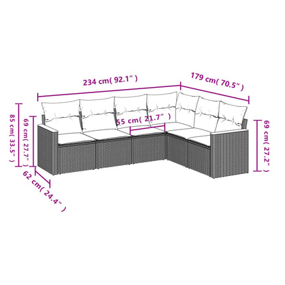 Set Divano da Giardino 6 pz con Cuscini Beige in Polyrattan - homemem39