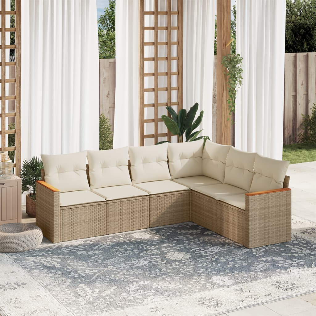 Set Divano da Giardino 6 pz con Cuscini Beige in Polyrattan - homemem39