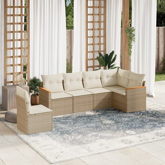 Set Divano da Giardino 6 pz con Cuscini Beige in Polyrattan - homemem39