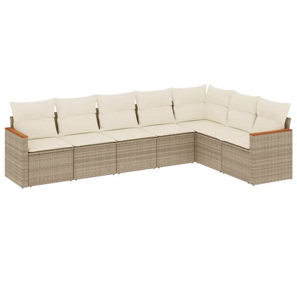 Set Divani da Giardino 7 pz con Cuscini Beige in Polyrattan - homemem39