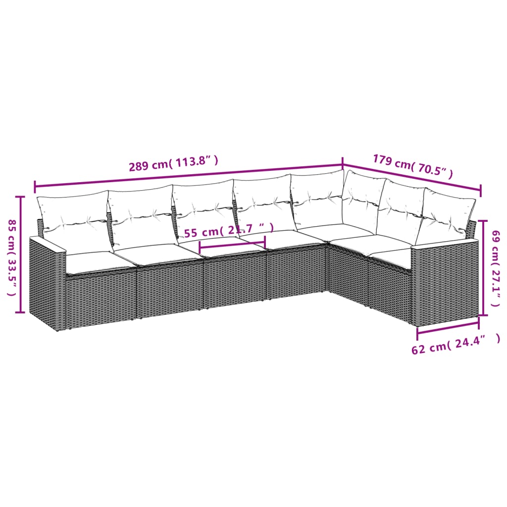 Set Divani da Giardino 7 pz con Cuscini Beige in Polyrattan - homemem39