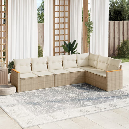 Set Divani da Giardino 7 pz con Cuscini Beige in Polyrattan - homemem39