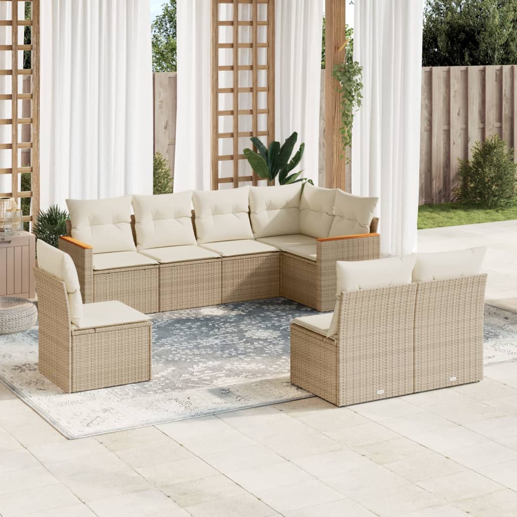 Set Divano da Giardino 8 pz con Cuscini Beige in Polyrattan - homemem39