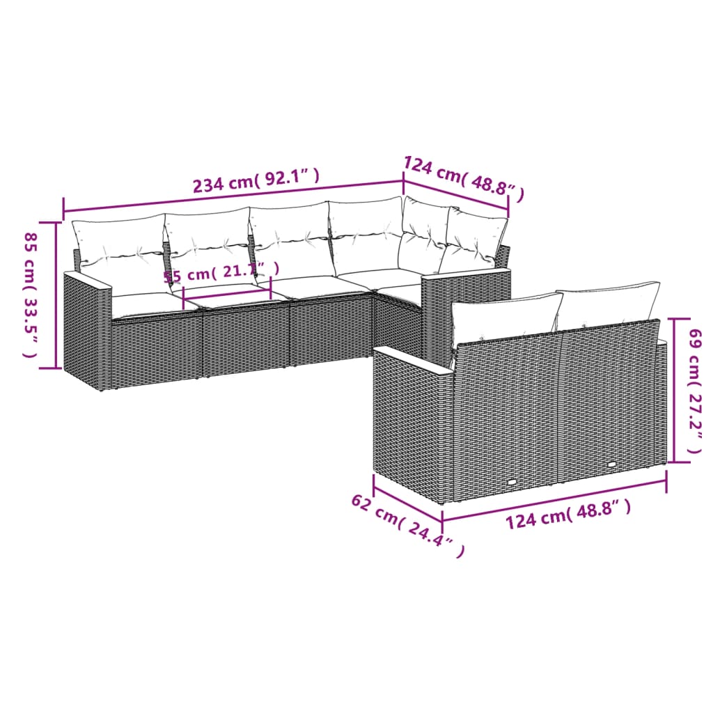 Set Divani da Giardino con Cuscini 7pz Nero Polyrattan - homemem39