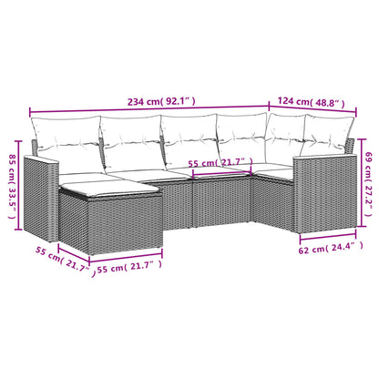 Set Divano da Giardino 6 pz con Cuscini Nero in Polyrattan - homemem39