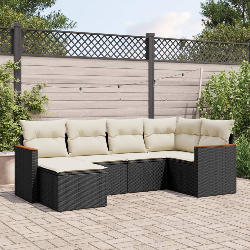 Set Divano da Giardino 6 pz con Cuscini Nero in Polyrattan - homemem39