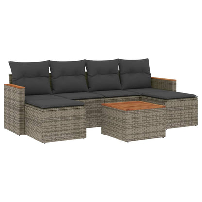 Set Divani da Giardino 7 pz con Cuscini Grigio in Polyrattan - homemem39