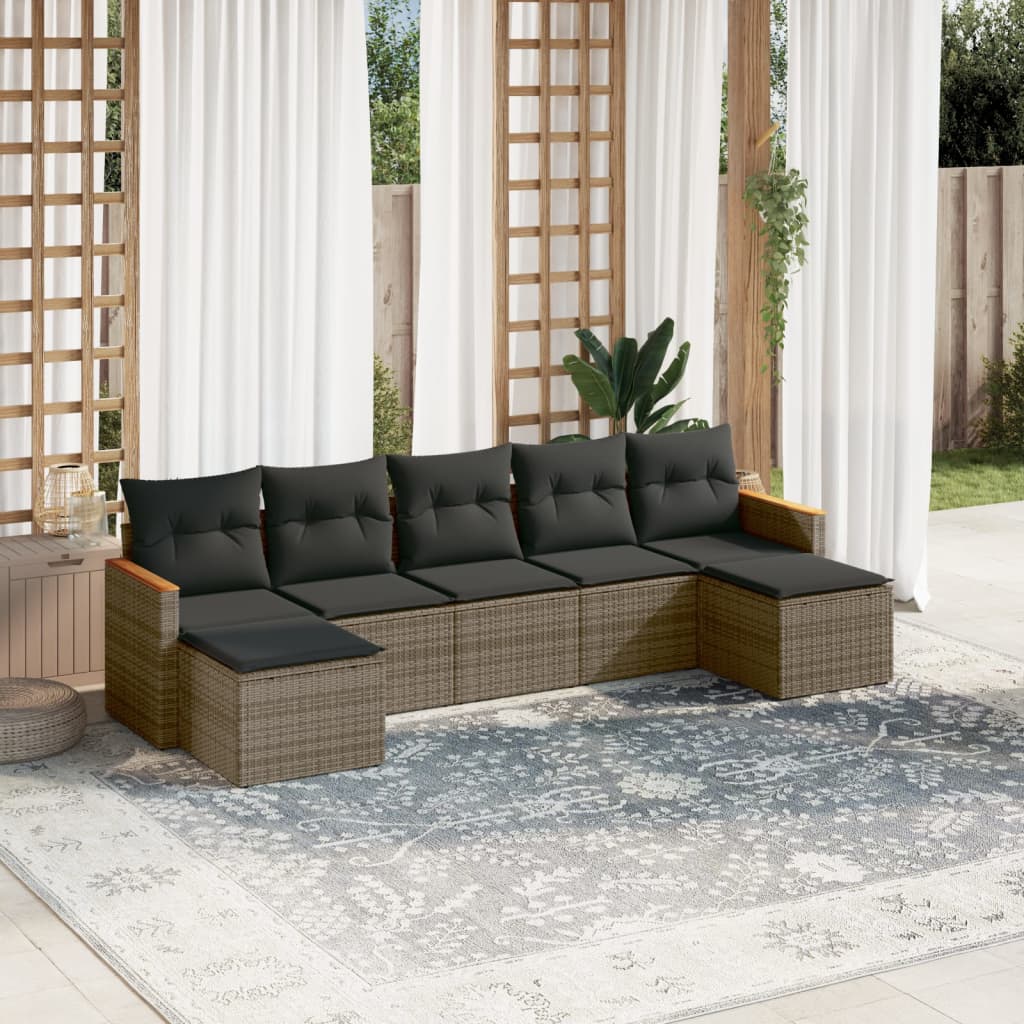 Set Divani da Giardino 7 pz con Cuscini Grigio in Polyrattan - homemem39