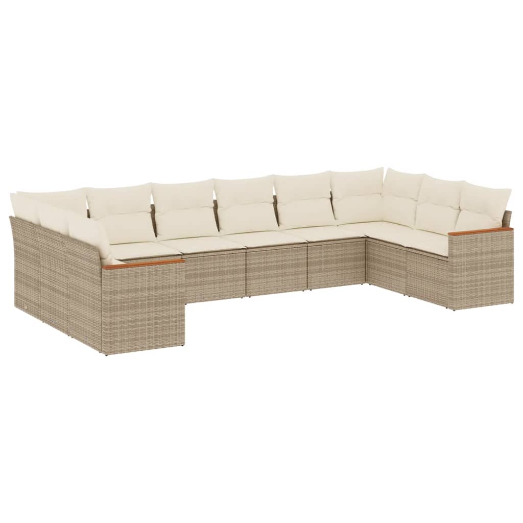 Set Divano da Giardino 10 pz con Cuscini Beige in Polyrattan - homemem39