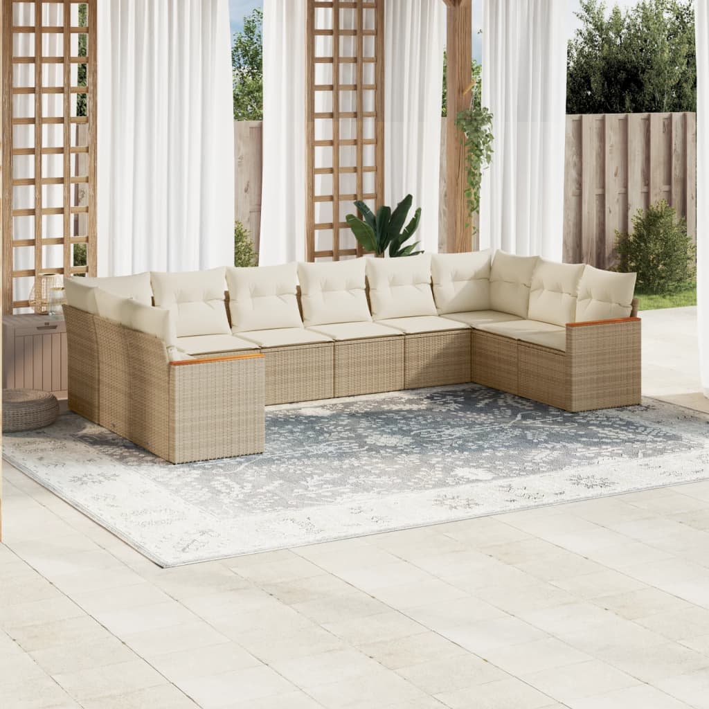 Set Divano da Giardino 10 pz con Cuscini Beige in Polyrattan - homemem39