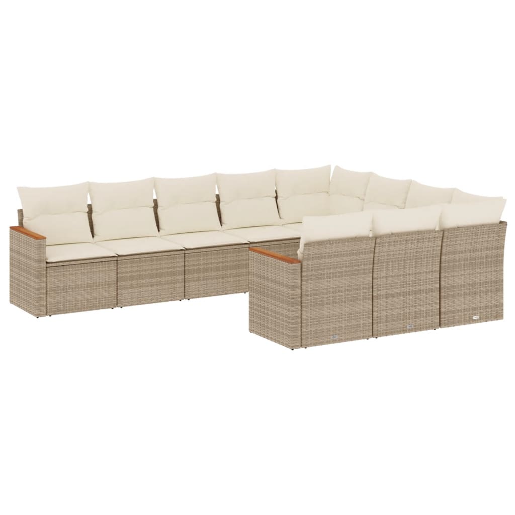 Set Divano da Giardino 10 pz con Cuscini Beige in Polyrattan - homemem39