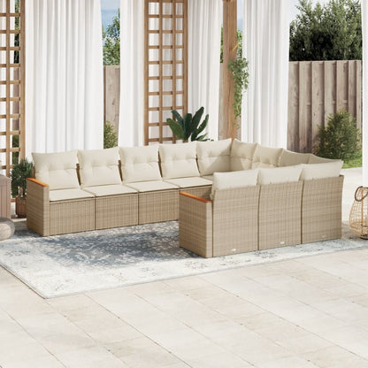 Set Divano da Giardino 10 pz con Cuscini Beige in Polyrattan - homemem39