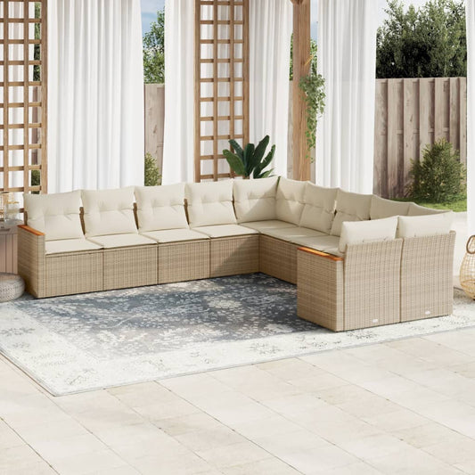 Set Divano da Giardino 10 pz con Cuscini Beige in Polyrattan - homemem39