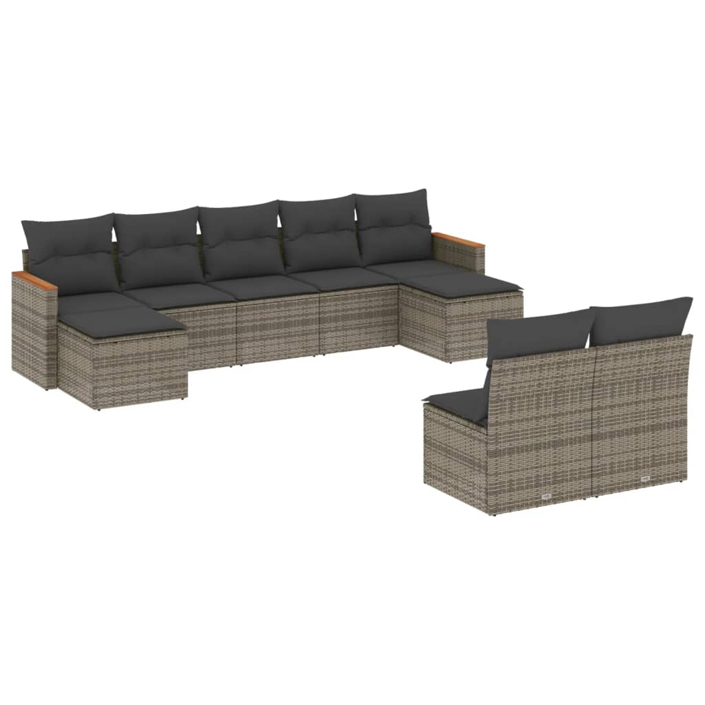 Set Divano da Giardino 9 pz con Cuscini Grigio in Polyrattan - homemem39