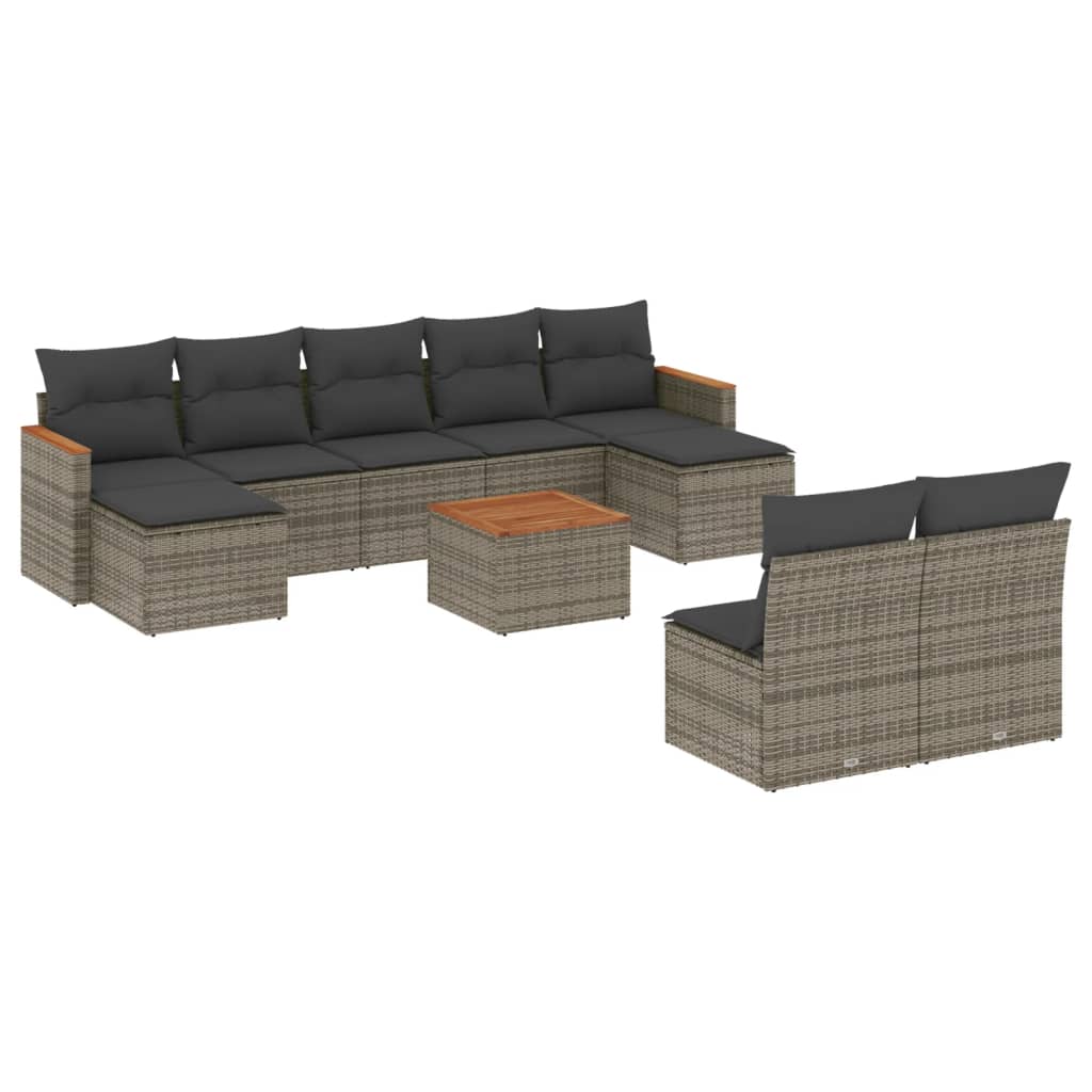 Set Divano da Giardino 10 pz con Cuscini Grigio in Polyrattan - homemem39