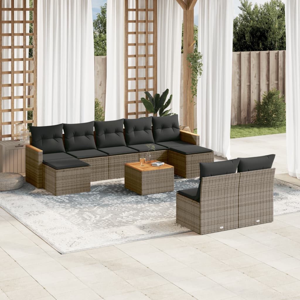 Set Divano da Giardino 10 pz con Cuscini Grigio in Polyrattan - homemem39