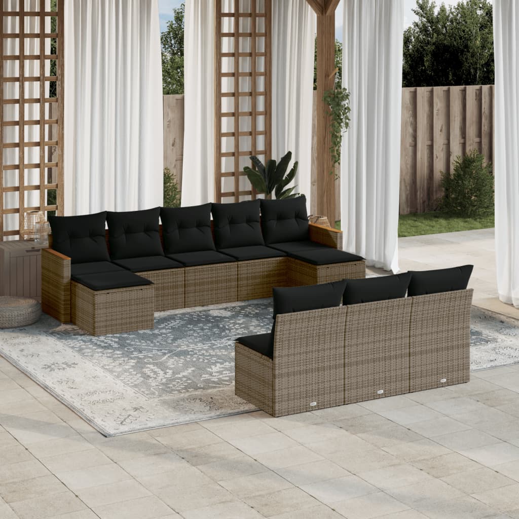 Set Divano da Giardino 10 pz con Cuscini Grigio in Polyrattan - homemem39