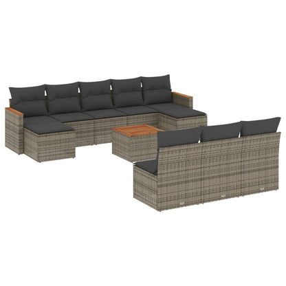 Set Divani da Giardino 11 pz con Cuscini in Polyrattan Grigio - homemem39