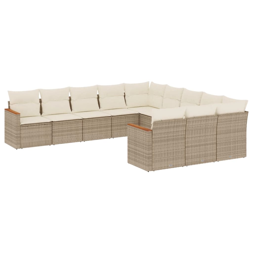 Set Divani da Giardino 11 pz con Cuscini Beige in Polyrattan - homemem39