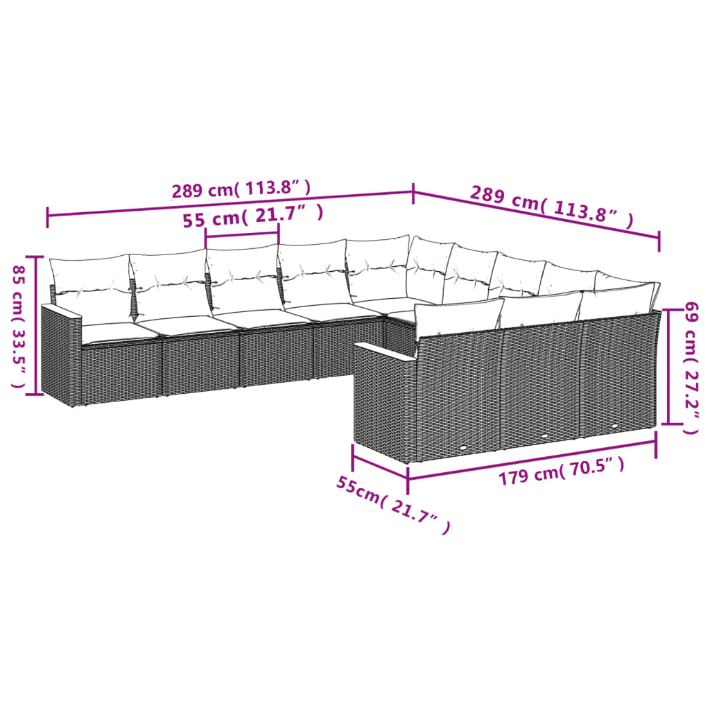 Set Divani da Giardino 11 pz con Cuscini Beige in Polyrattan - homemem39