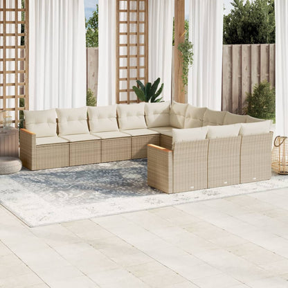 Set Divani da Giardino 11 pz con Cuscini Beige in Polyrattan - homemem39