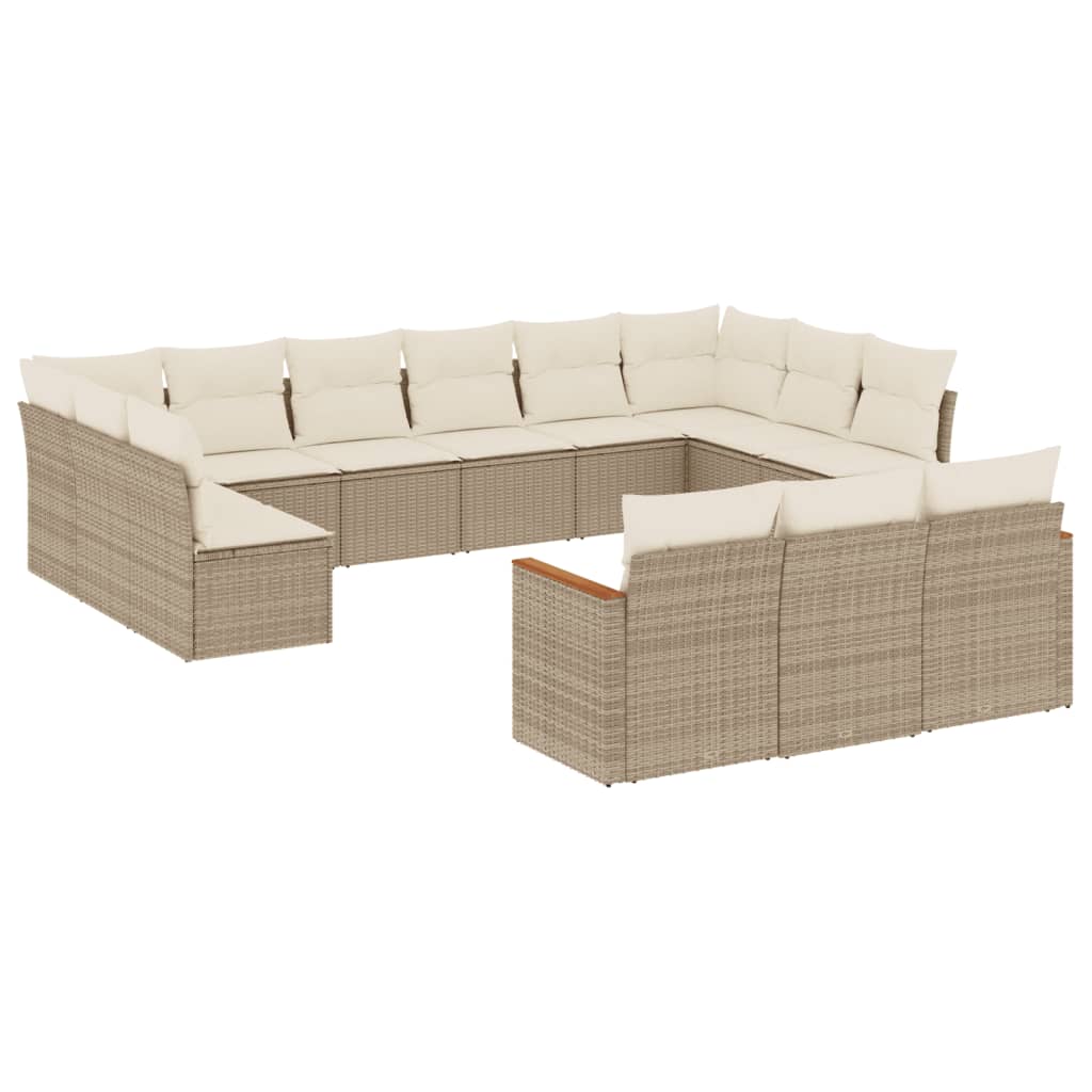 Set Divano da Giardino 13 pz con Cuscini Beige in Polyrattan - homemem39