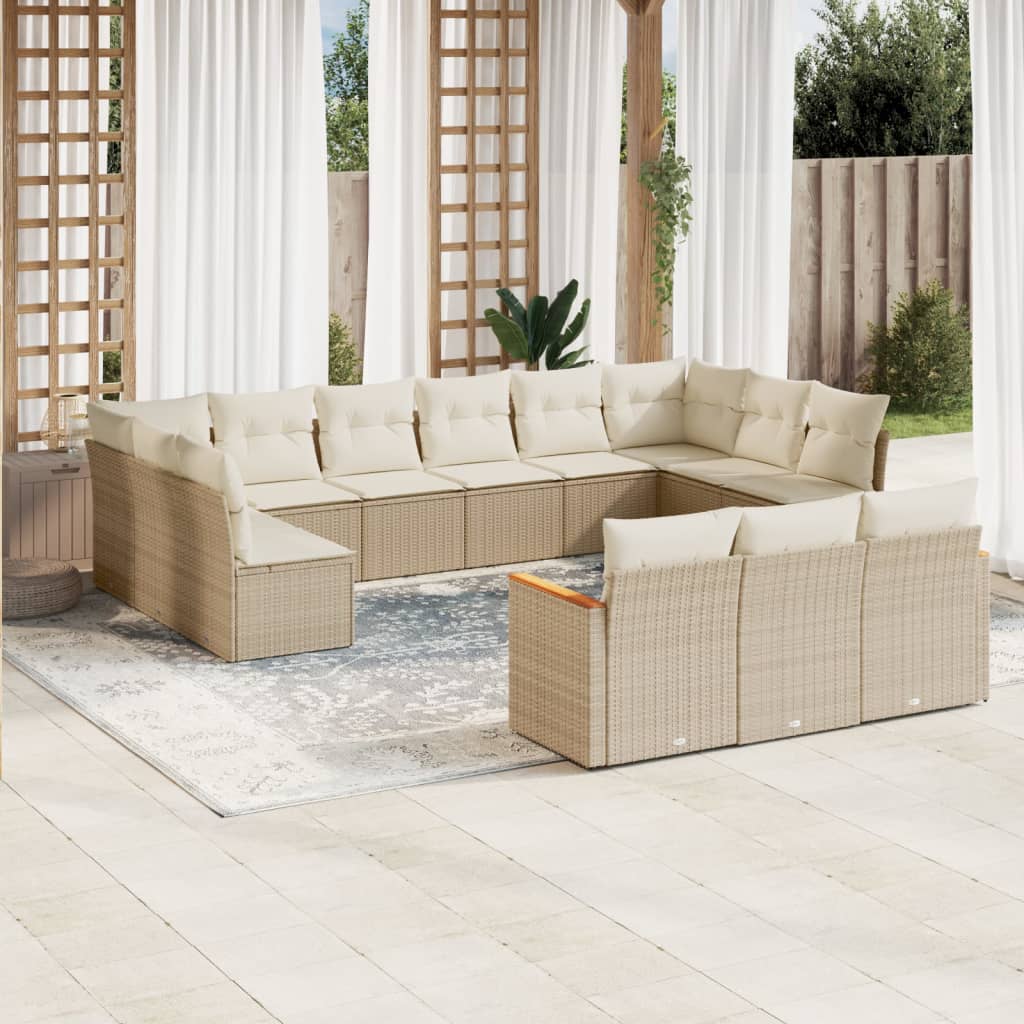 Set Divano da Giardino 13 pz con Cuscini Beige in Polyrattan - homemem39