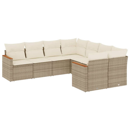 Set Divano da Giardino 8 pz con Cuscini Beige in Polyrattan - homemem39