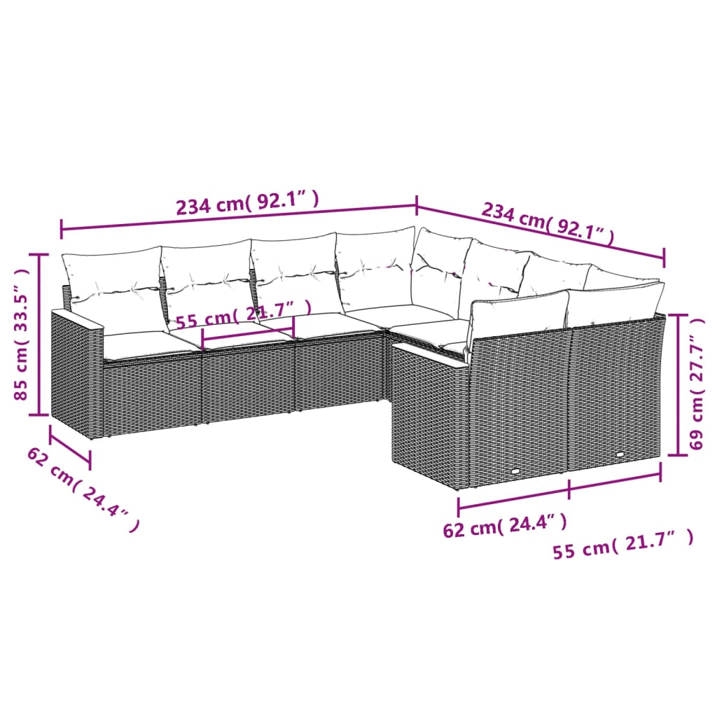 Set Divano da Giardino 8 pz con Cuscini Beige in Polyrattan - homemem39