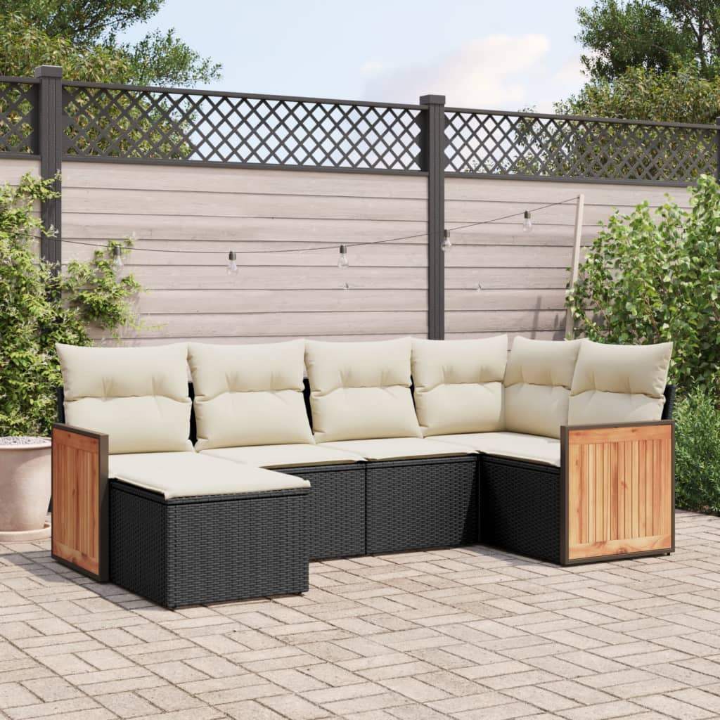 Set Divano da Giardino 6 pz con Cuscini Nero in Polyrattan - homemem39