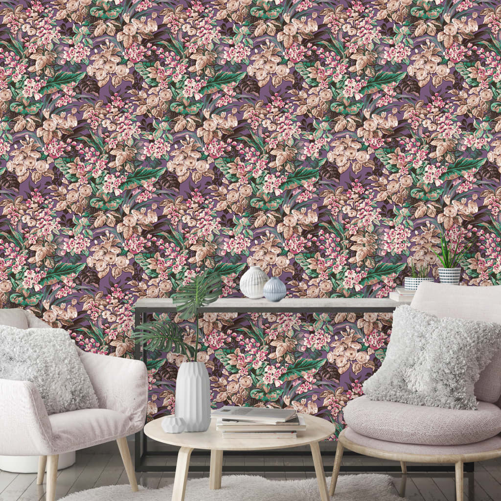 DUTCH WALLCOVERINGS Carta da Parati Floreale Viola - homemem39