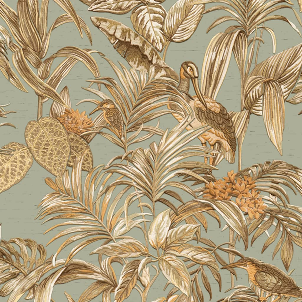 DUTCH WALLCOVERINGS Carta da Parati Bird-of-Paradise Verde Acqua - homemem39