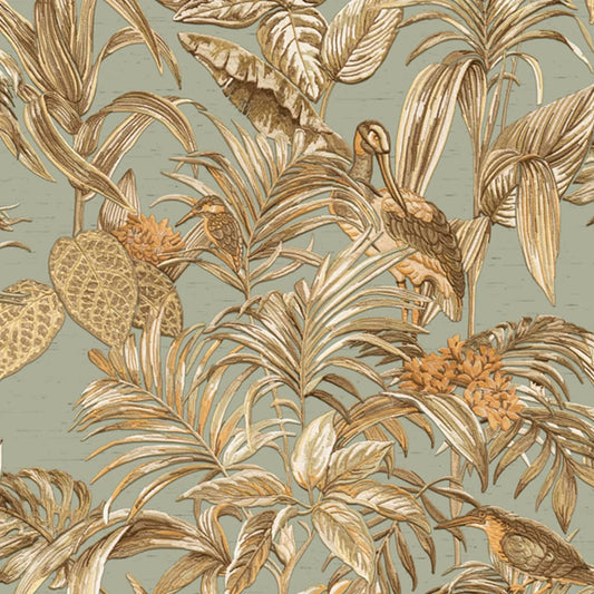 DUTCH WALLCOVERINGS Carta da Parati Bird-of-Paradise Verde Acqua - homemem39