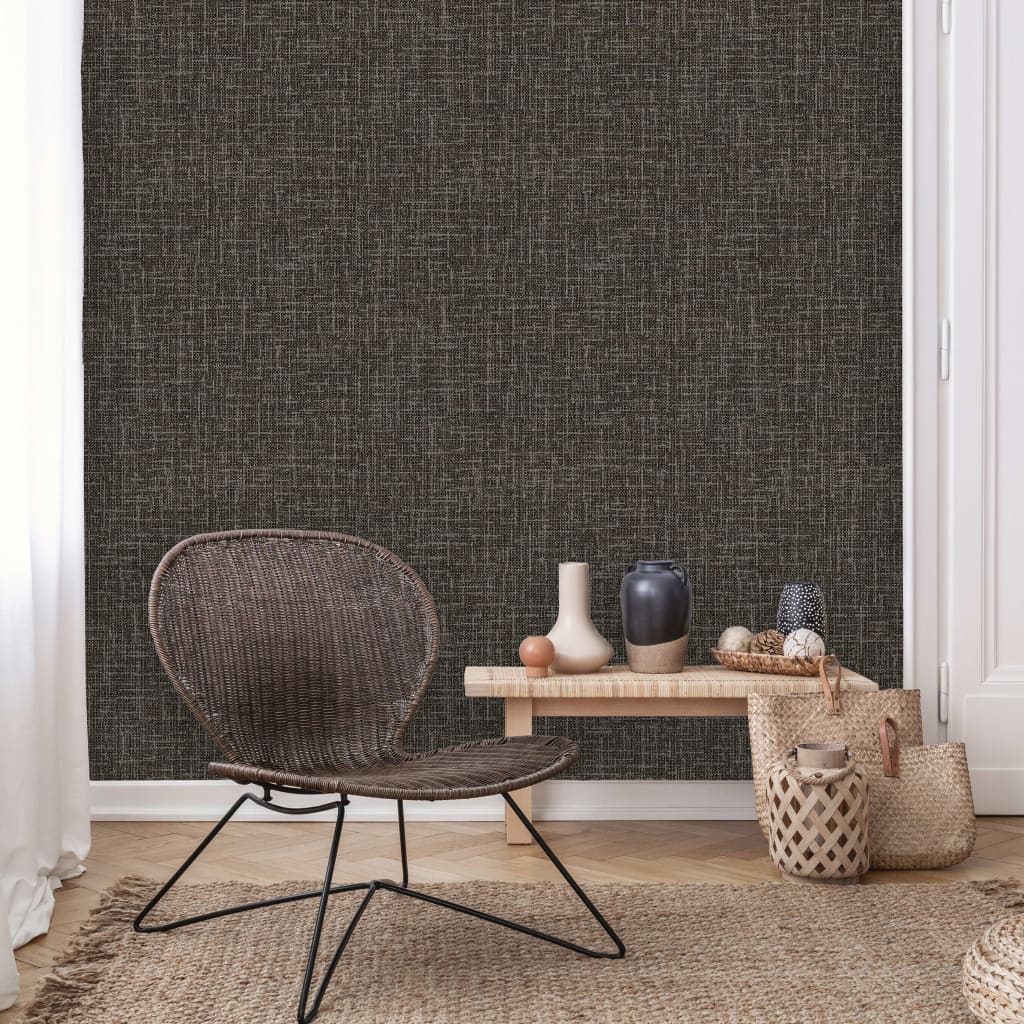 DUTCH WALLCOVERINGS Carta da Parati Motivo Tessuto Nero - homemem39