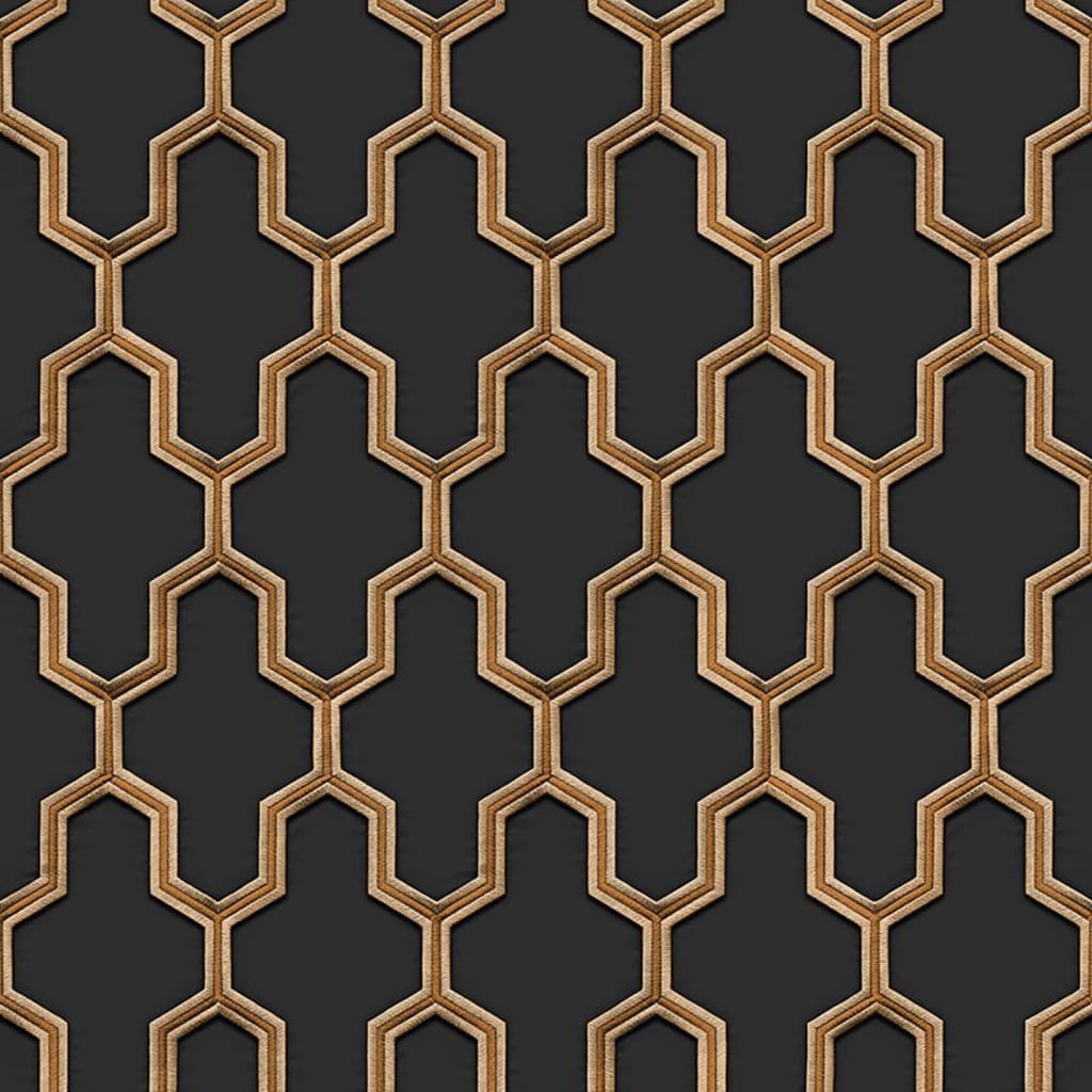 DUTCH WALLCOVERINGS Carta da Parati Geometric Nero e Oro - homemem39