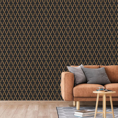 DUTCH WALLCOVERINGS Carta da Parati Geometric Nero e Oro - homemem39