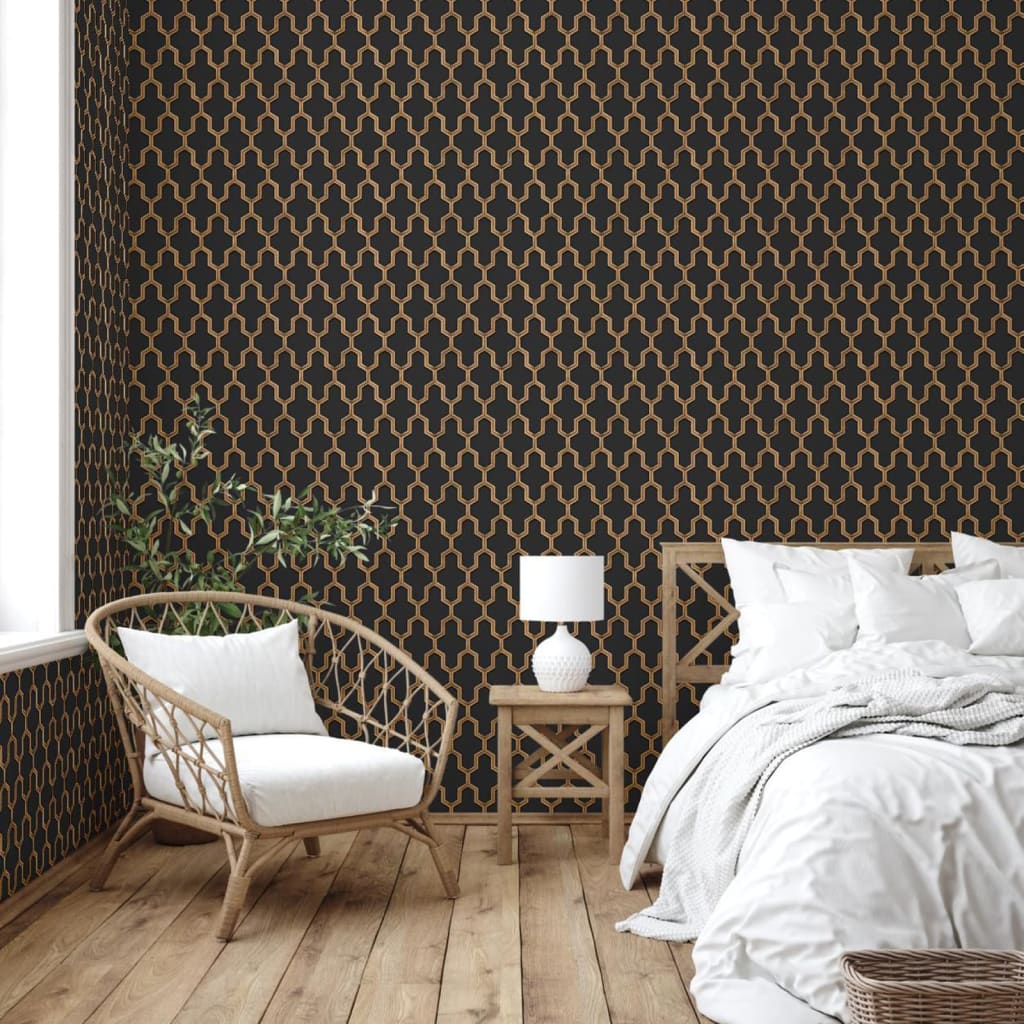 DUTCH WALLCOVERINGS Carta da Parati Geometric Nero e Oro - homemem39