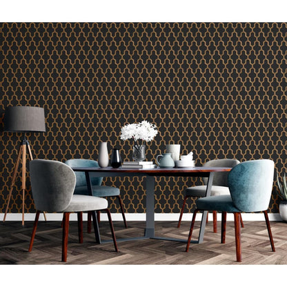 DUTCH WALLCOVERINGS Carta da Parati Geometric Nero e Oro - homemem39