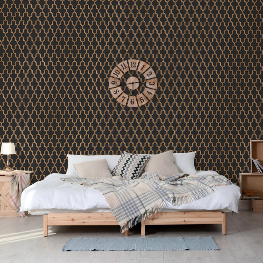 DUTCH WALLCOVERINGS Carta da Parati Geometric Nero e Oro - homemem39